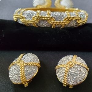 Bracelet Vintage with Two Pairs of Earrings trimmed with Rhinestones